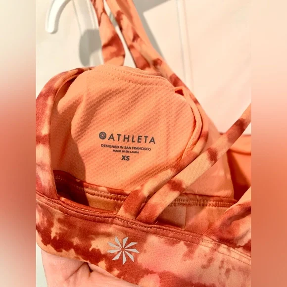 Athleta NWT Exhale Printed Sports Bra A-C Cup Tahiti Island Coral Strappy Sz Xs - Picture 8 of 10